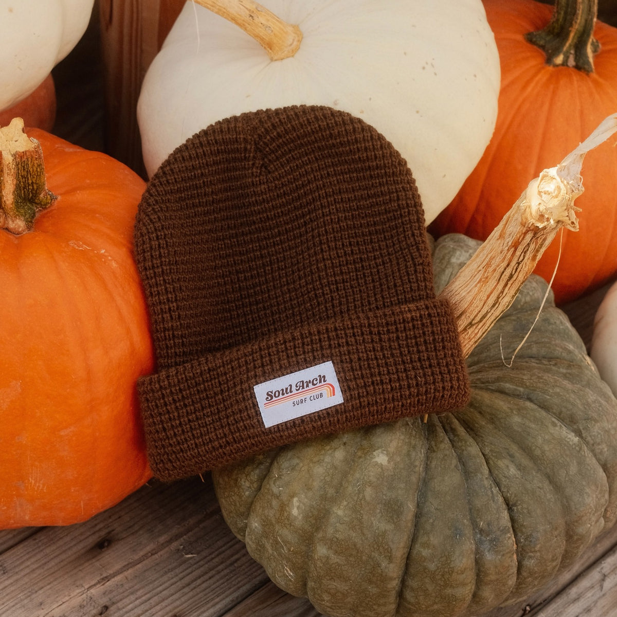 Drifter Waffle Knit Beanie in Brown