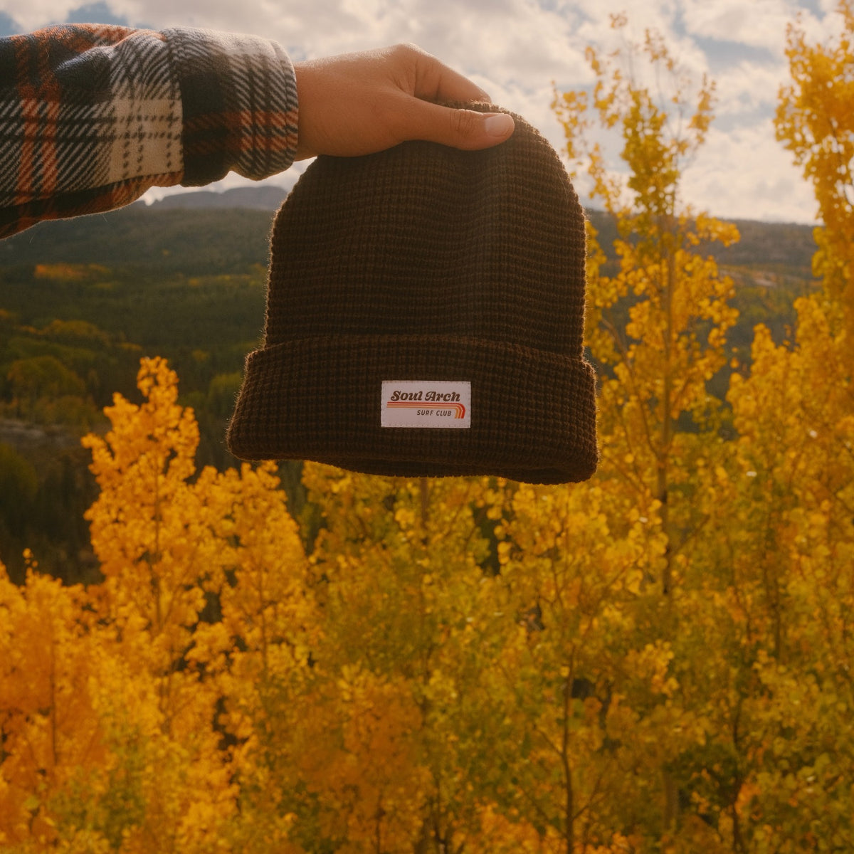 Drifter Waffle Knit Beanie in Brown